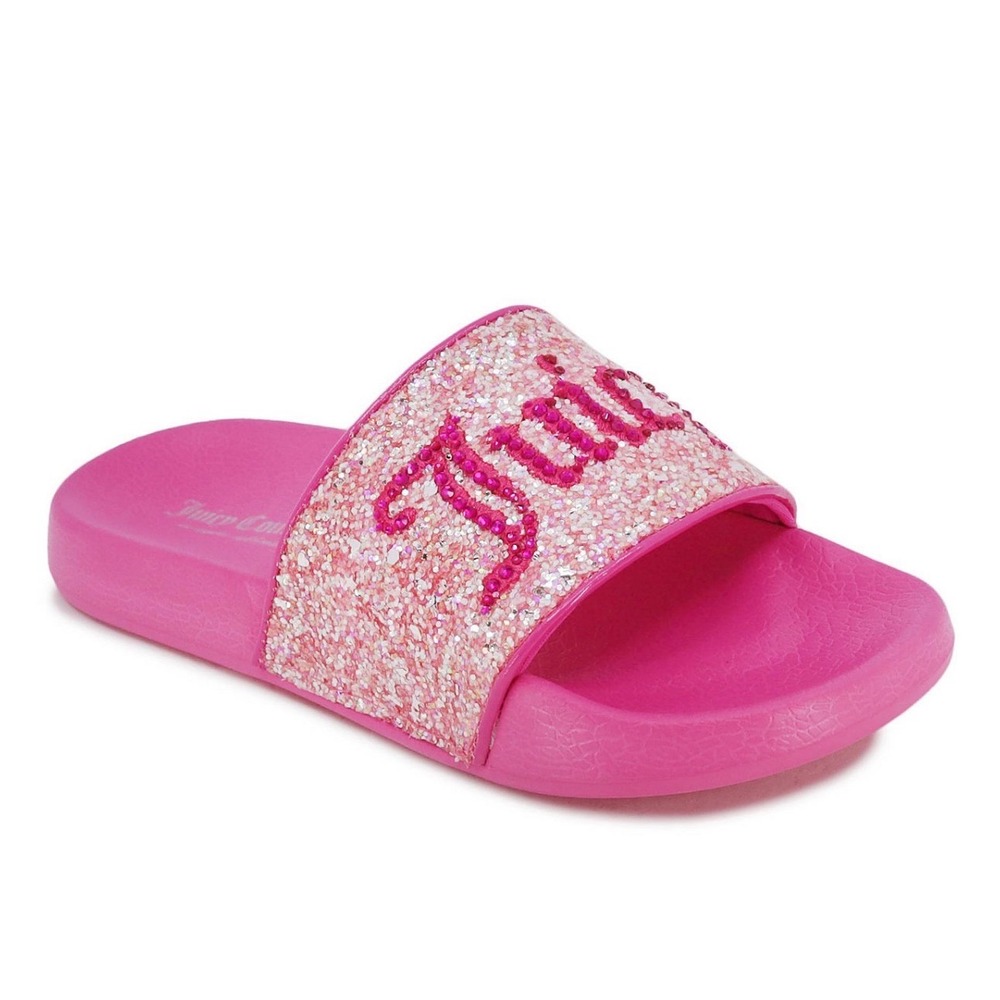 Juicy Couture Girls Hot Pink Glitter Logo Slide Sandals Size 13 NEW